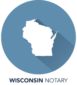 A blue circle with the wisconsin state in it