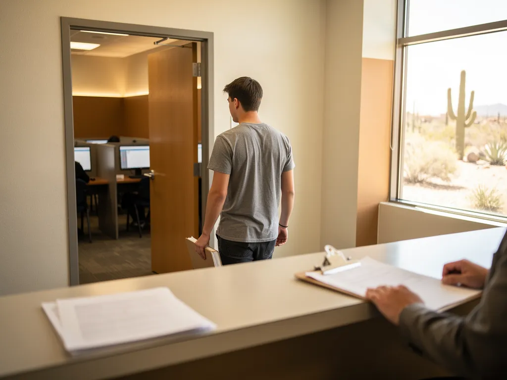 Candidate reviewing notary exam study materials before Prometric testing