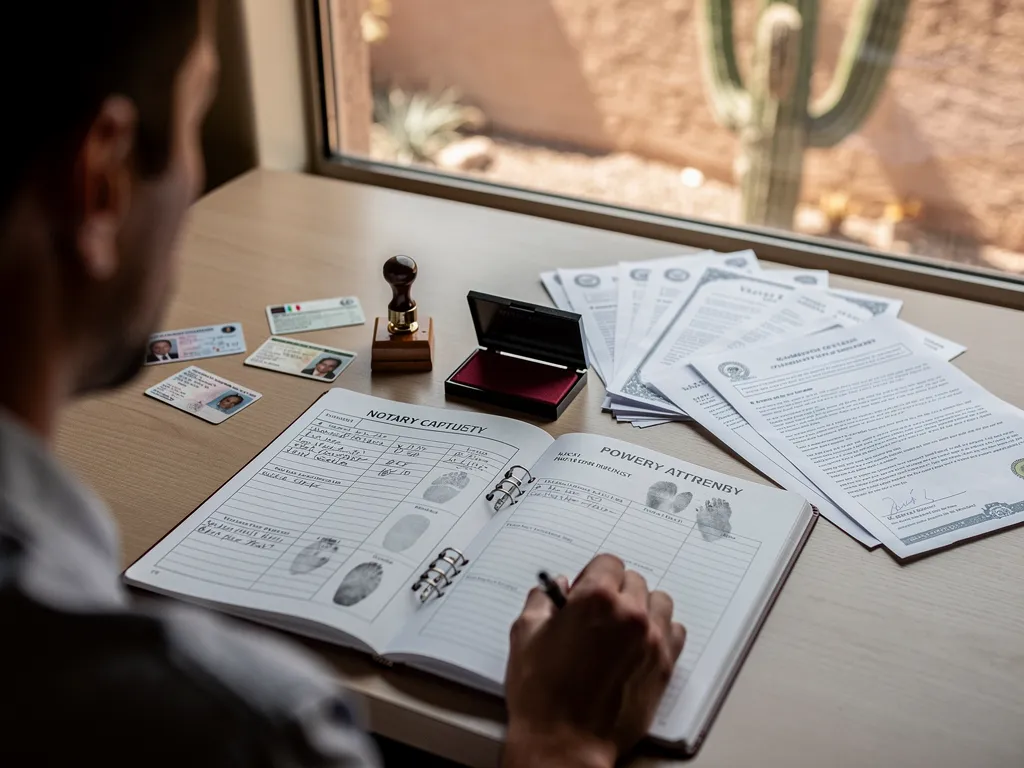 Notary journal open to a page flagged for a missing thumbprint entry